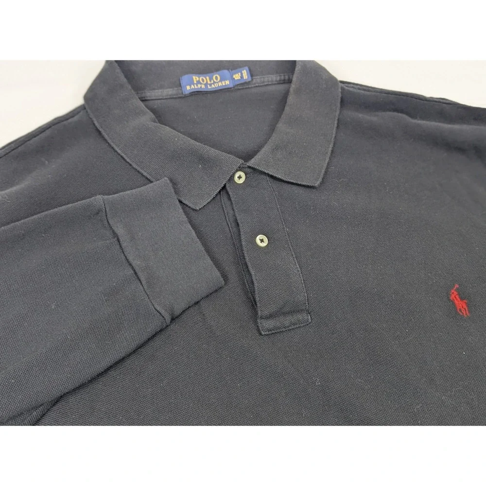 Polo Ralph Lauren Mens 4XLT Black Long Sleeve Pique Polo Shirt Red Pony Logo